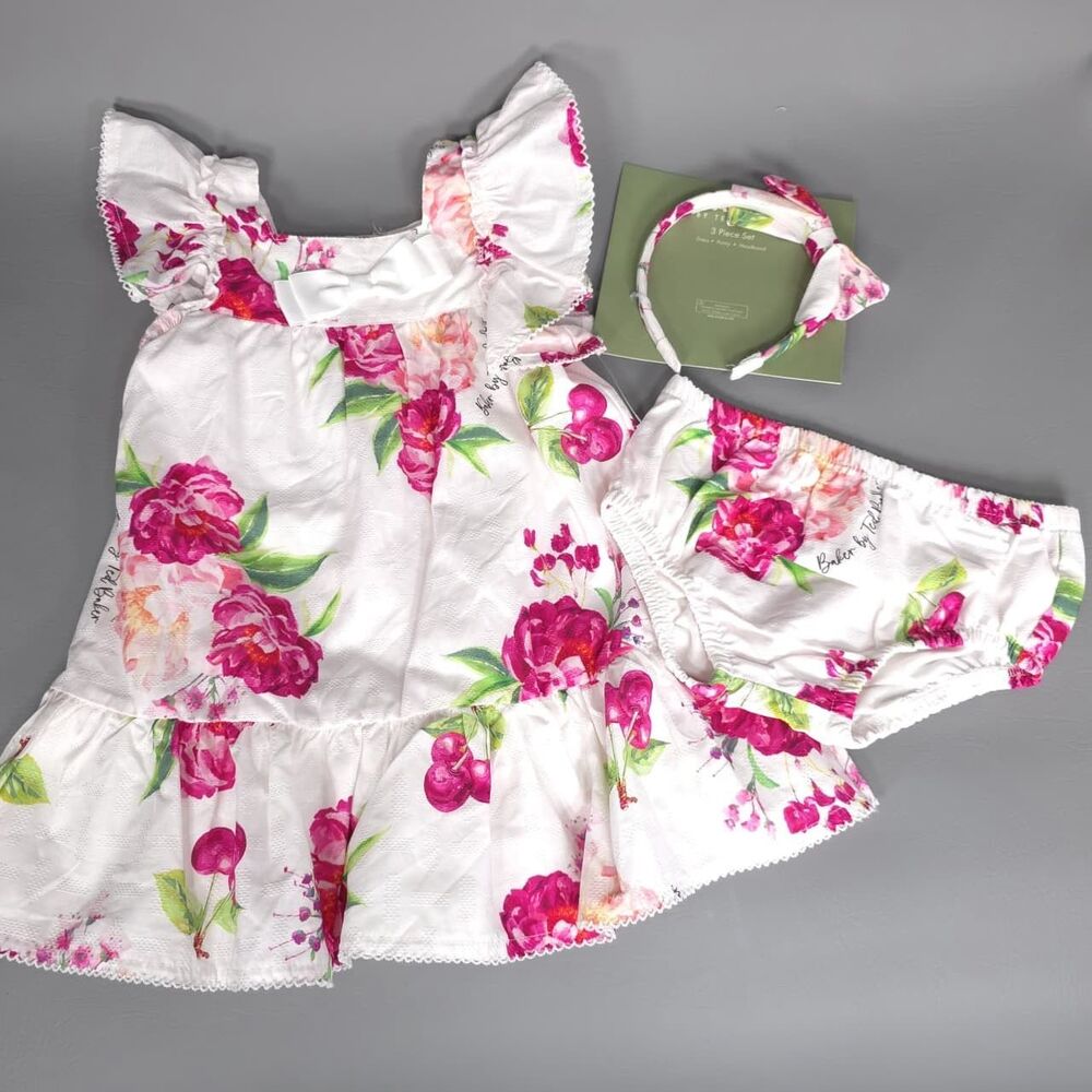 BAKER BY TED BAKER New Kids Baby Dress Set Floral‎ 3Pc Outfit Headband Panty 24M